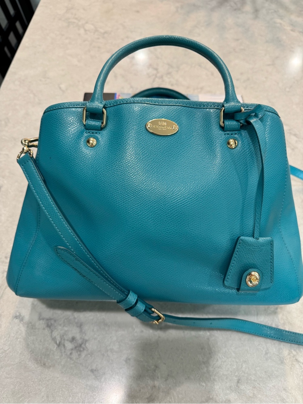 Coach Turquoise Pebble Leather Satchel Handbag